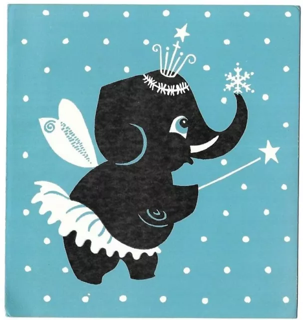 1950s Greeting Card Elephant Fairy Cute Raven Series England Vintage