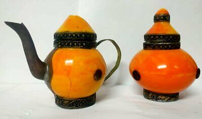 Teapot jar Antique Small Brass Orange Old Rare Beautiful Middle Eastern