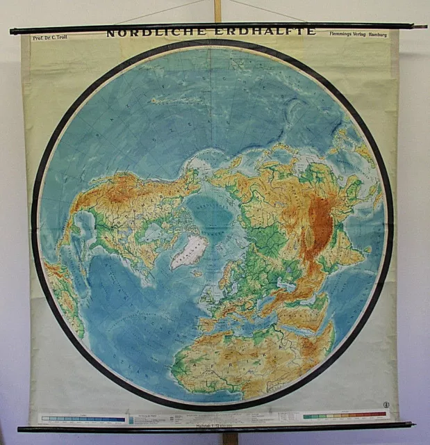 Carte Murale Nördliche Erdhälfte Pôle Nord Arctique Planiglobe 170x179 Vintage