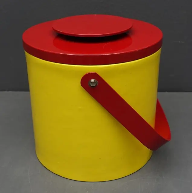 George Briard Yellow/Red 8" Modern Round Vinyl Ice Bucket Barware
