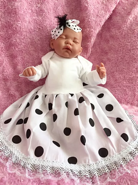 HANDMADE CLOTHES FOR,REBORN & BABY DOLLS 16-22 “  Headband Shoes Dress Spotted