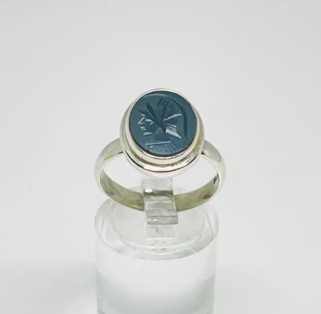 Fabulous Roman Centurion Hematite Intaglio Ring 925 Silver Size P~P1/2 #15685