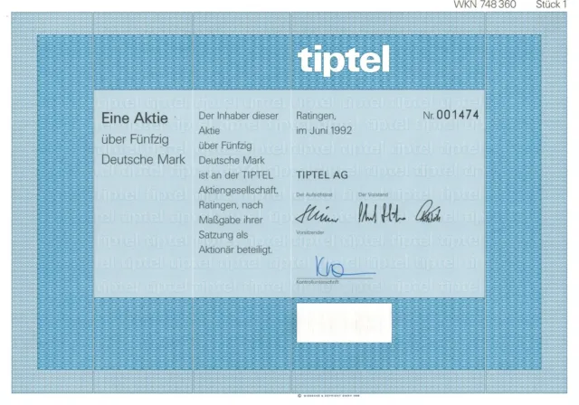 tiptel AG - Ratingen - Branche : Elektro , Telekomunikation , 50 DM - Juni 1992