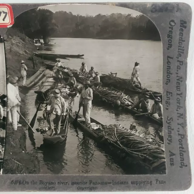 Panama Isthmus Boat Men Stereoview 1920s Bayano River Keystone Antique Card C852