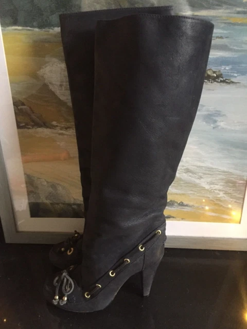 navy knee length boots