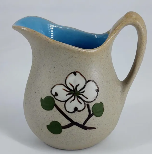 Small Pigeon Forge Pottery Creamer Teal Interior Hand-Painted Dogwood Flower