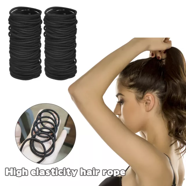 100PCS Black Thick Elastic Spandex Girl Hair Ties Band Rope Ponytail Holder