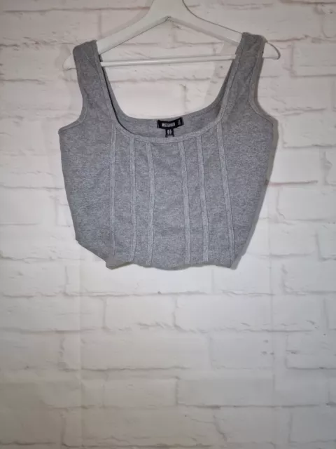 Chaleco Missguided Top Talla 16 Gris Recortado Prenda para el torso Sin mangas Tanque Elástico