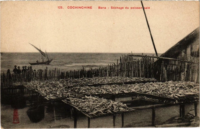 CPA AK VIETNAM Cochinchine Baria Séchage du poisson salé (94746)