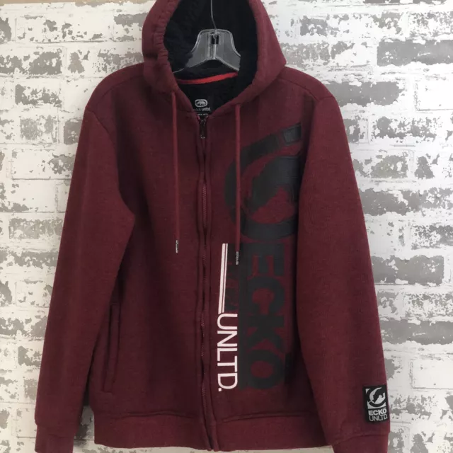 Ecko Unltd Hoodie Full Zip Sherpa Lined Sweatshirt Skater Streetwear Men’s M Red