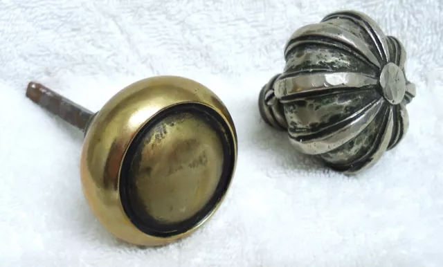 Antique door knobs set of two - brass and silver tone