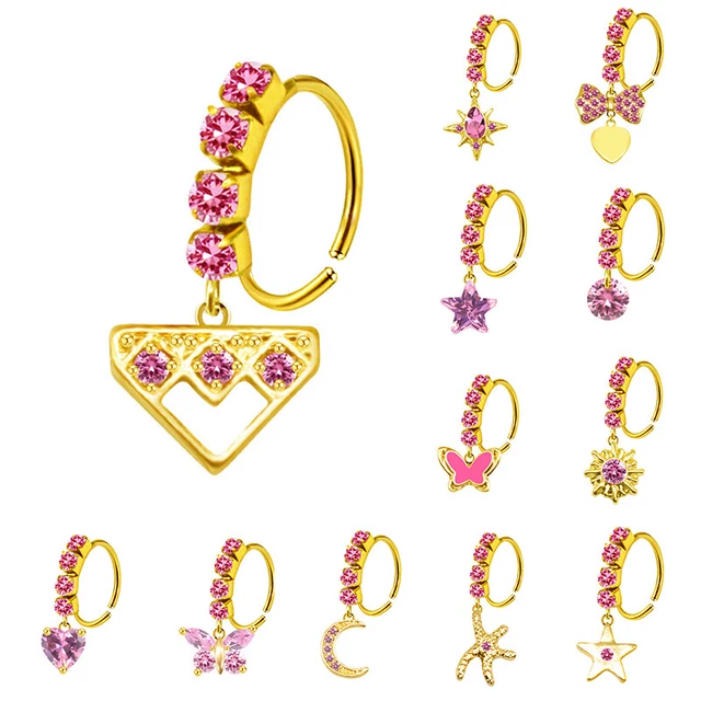 Nose Piercing Jewelry Butterfly Nose Rings Stainless Steel Dangling Nose H,SA