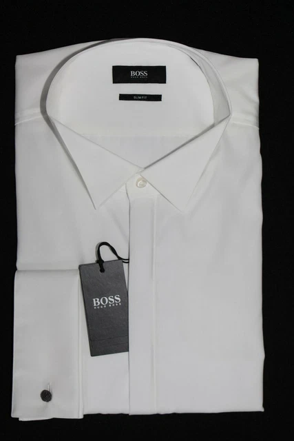 Camicia da fumo HUGO BOSS, mod. Illik, taglia 46/US 18, vestibilità slim, bianco