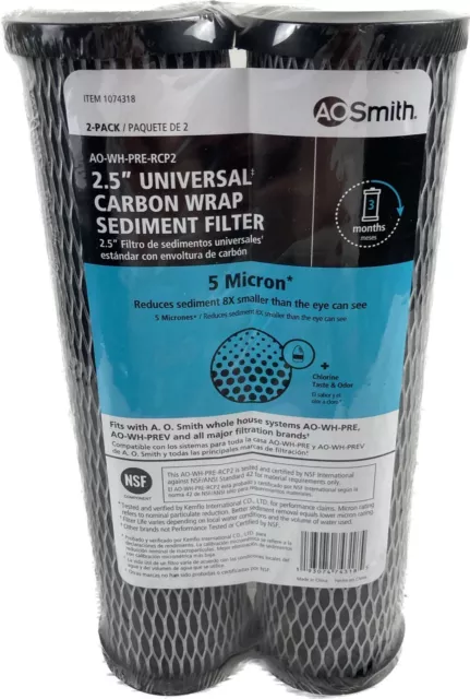 FILTRO DE SEDIMENTOS ENVOLVENTE DE CARBONO UNIVERSAL 2,5"" AO Smith 5 micras nuevo en paquete sellado de 2