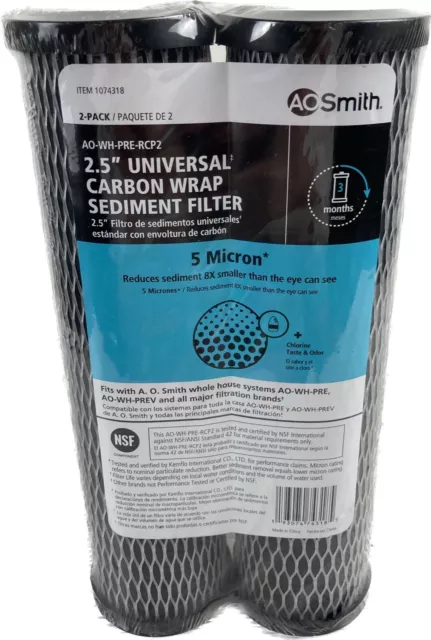 Filtro de sedimentos envolvente universal de carbono 2,5"" AO Smith 5 micras nuevo en paquete sellado de 2