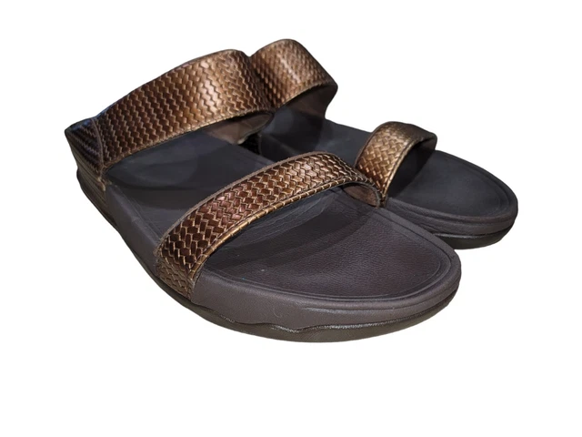 Fitflop Womens Lulu Slide Weave Sandals Slip On Platform Bronze 408-012 Size 11