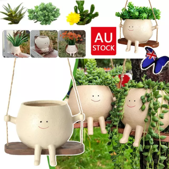 Resin Swing Face Planter Pot Hanging Head Succulent Creative Flower Pots Garden