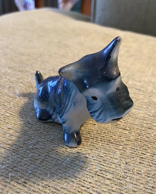 Vintage Mini Scottish Terrier Schnauzer Dog Puppy Ceramic Figurine Blue Gray 3"