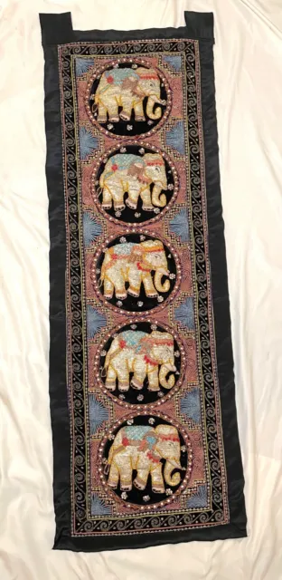 large antique hand embroidered Kalaga Burmese beaded needlepoint tapestry art