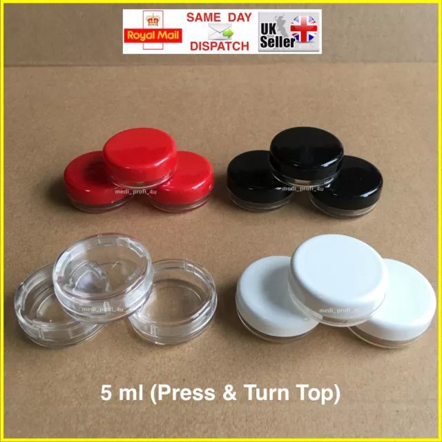 5ml "PRESS &TURN" JAR POT CLEAR CONTAINER LIP BALM CREAM NAILS TRAVEL SAMPLE DIY