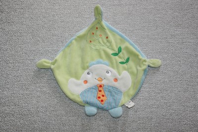 Doudou NICOTOY DOUDOU PLAT VERT OISEAU POUSSIN FEUILLE CRAVATE 3 NOEUDS ETAT NEUF 