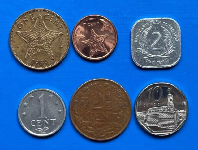 Münzenlot Karibik - 6 Münzen aus BAH, CUB, ndl. Antillen, britische Ostkaribik