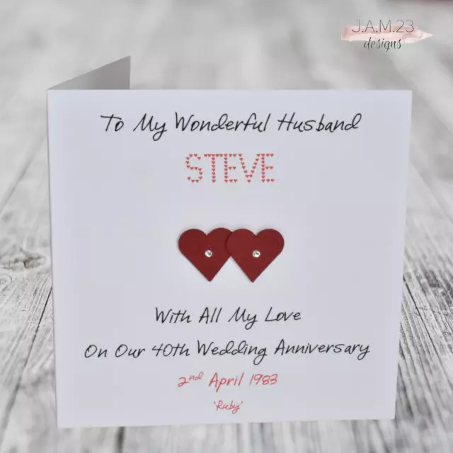 Personalised Ruby 40th Wedding Anniversary Card Husband Wife