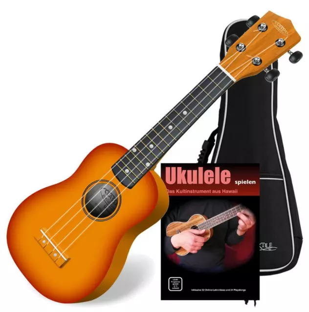 Ukulele Soprano de Guitare 21 Inch Bois Tilleul 4 Corde Nylon Sunburst Se Housse