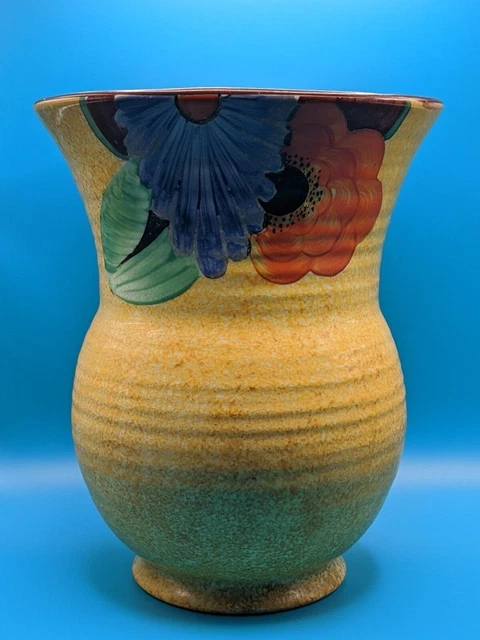 1930er Jahre Art Deco Krone Devon Fieldings Enoch Bolton gelbe Vase bunte Blumen