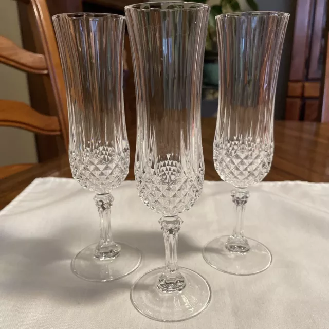 VTG Set/3 Cristal d'arques Champagne Glass Longchamps 5 oz 24% Lead Crystal 1990