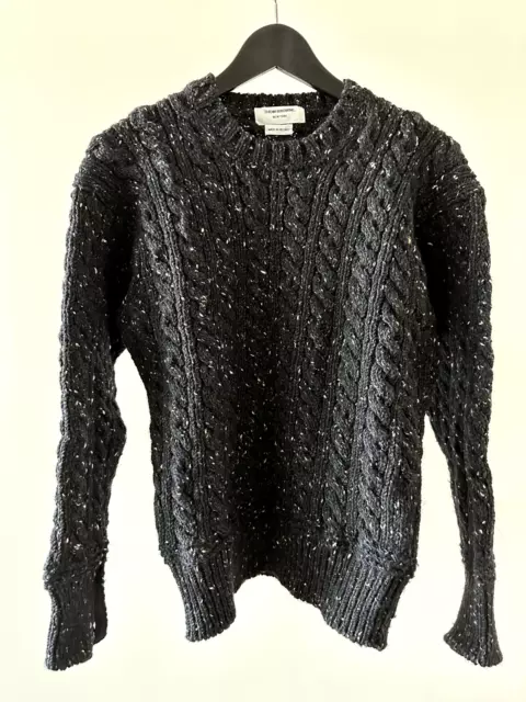 Thom Browne Black Mohair Tweed Baby Cable Crew Neck Pullover size 2