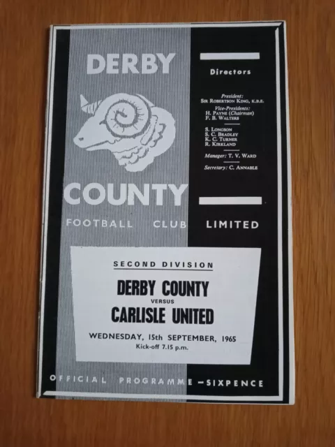 Derby County v Carlisle United. 15th September, 1965