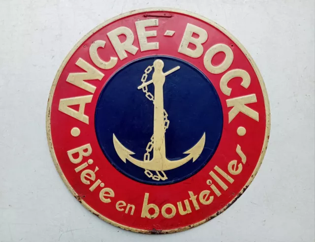 Plaque tôle Bière ANCRE-BOCK brasserie ESPÉRANCE Alsace Strasbourg Schiltigheim