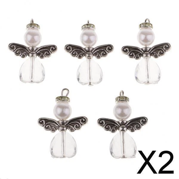 2X 5 Stück Tibetische Silber Engelsflügel Charms Glas Anhänger Perle DIY