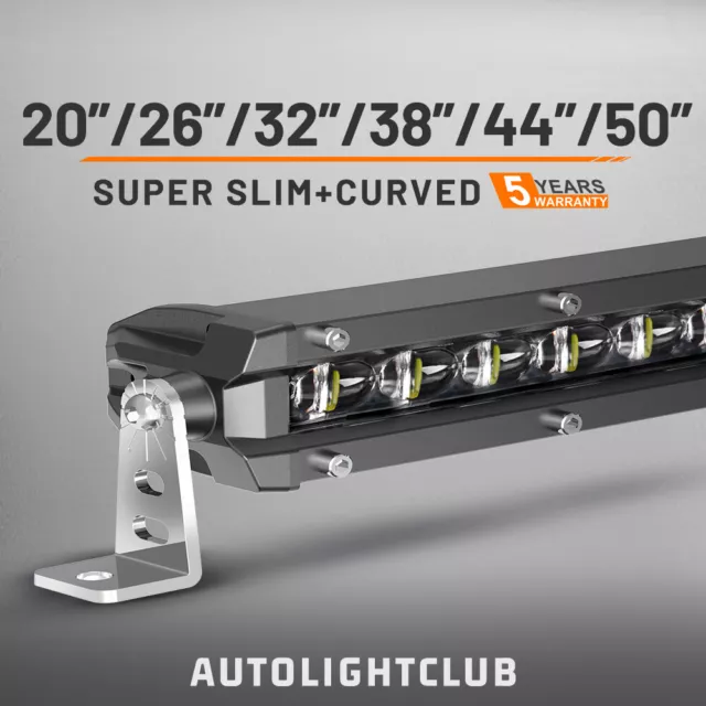 Curved 20"26"32"38"44"50" Slim Single Row LED Light Bar Off Road Driving SUV ATV