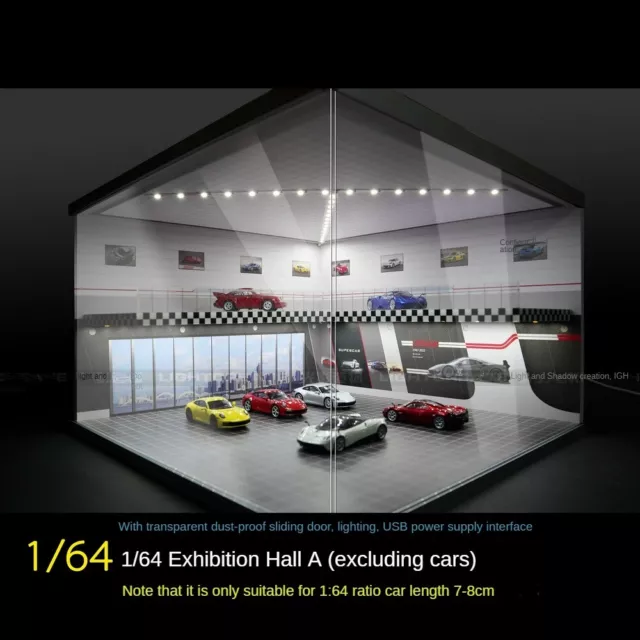 Diorama 1/64 Car Garage Model LED Lighting Car Showroom Scene Display Model Gift