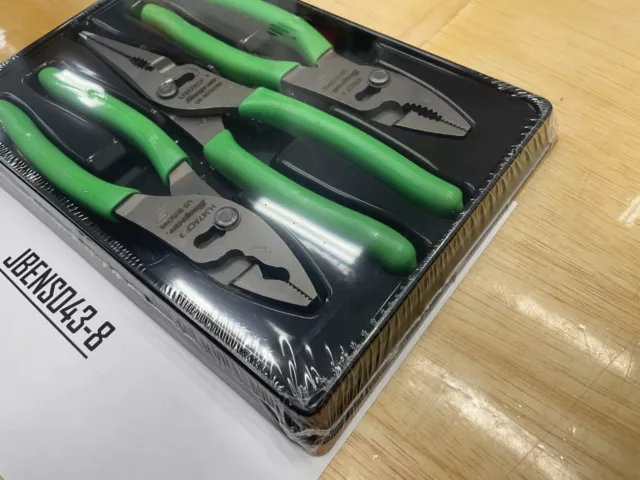 Snap-on Tools USA NEW GREEN 3pc Soft Grip Slip Joint Pliers Lot Set PL347ACFG 2