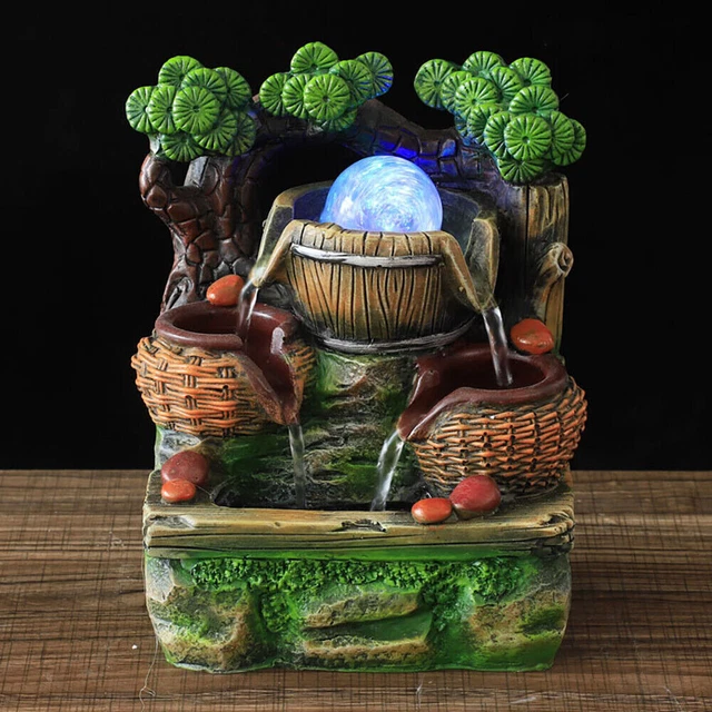 Indoor Tabletop Water Fountain +LED Light Resin Rockery Waterfall Room Decor New