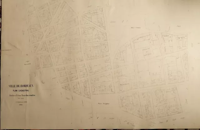 Plan cadastral BORDEAUX-CENTRE " Des Sourdes Muettes " de 1866