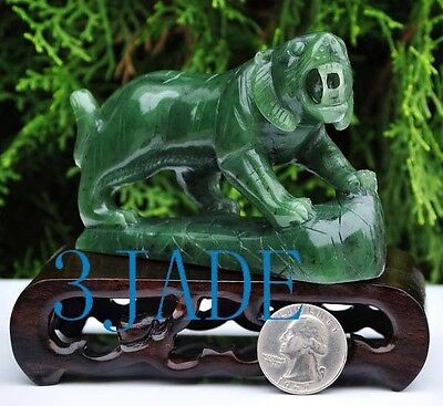 Natural Green Nephrite Jade Tiger Statue / Carving / Sculpture