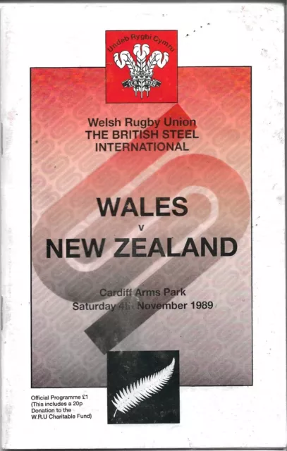 Rugby Union Programme - Wales v New Zealand - 4/11/1989