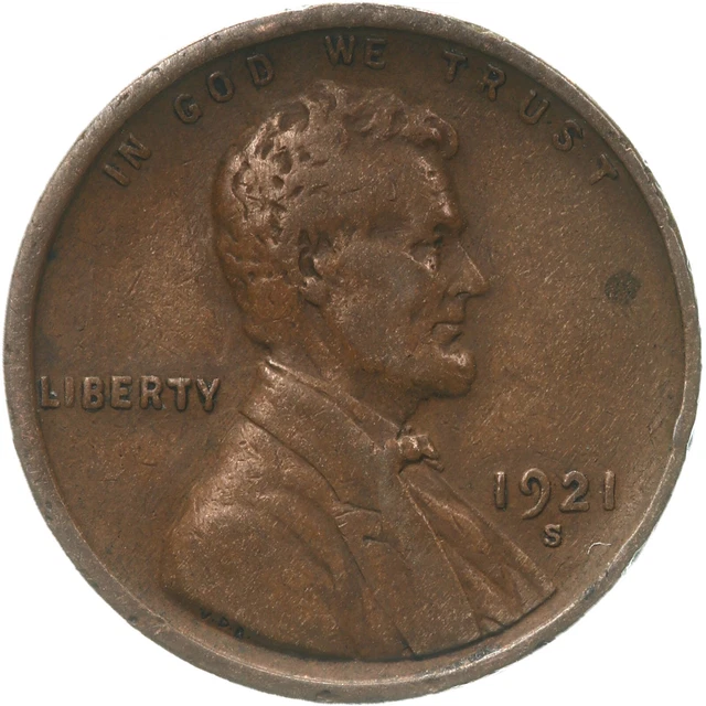 1921 S Lincoln Wheat Cent Very Fine Penny VF