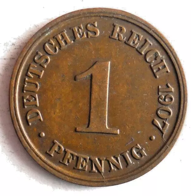 1907 J GERMAN EMPIRE PFENNIG - Excellent Coin - FREE SHIP - Bin #351