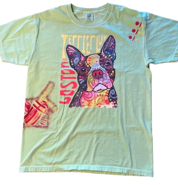 Comfort Color Brand Boston Terrier Luv Art T-Shirt Lime Green Large