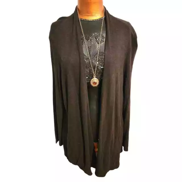 Eileen Fisher WOMAN Gray Viscose Open Front Long SOFT Cardigan Jacket Size 2X