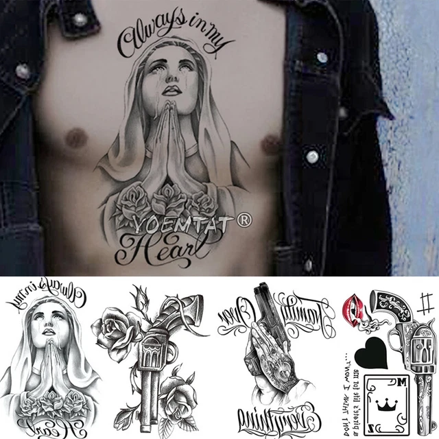 Praying Angel Arm Waterproof Temporary Tattoo Sticker Gun Rose Flower For Women