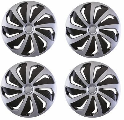 4x Wheel Trims Hub Caps 15" Covers Alloy Look Black & Silver