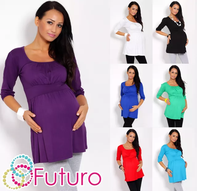 Women's Maternity Tunic 3/4 Sleeve Scoop Neck Top Pregnancy Sizes 8-18 5006