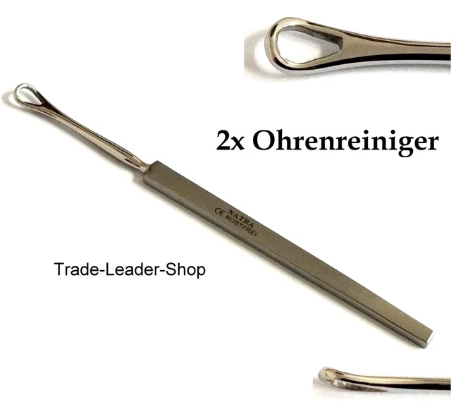 2er Set Médico Limpiador de Oídos Limpia Orejas Ohrlöffelchen NATRA Acero Inox.