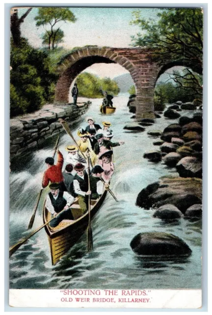 c1910's Shooting The Rapids Old Weir Bridge Killarney Ireland Unposted Postcard